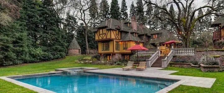 Newly built backyard swimming pool at a residential property
